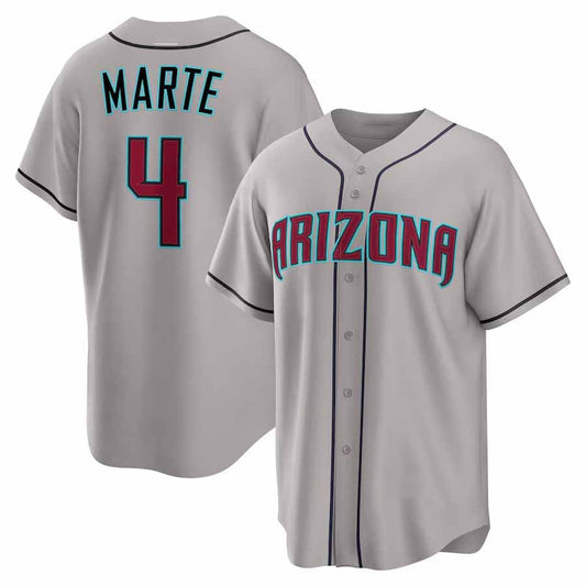Arizona Diamondbacks #4 Ketel Marte Gray Road Replica Stitched Baseball Jersey - Main View