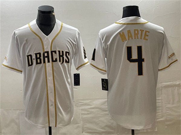 Arizona Diamondbacks #4 Ketel Marte White Gold Cool Base Stitched Baseball Jersey - Main View