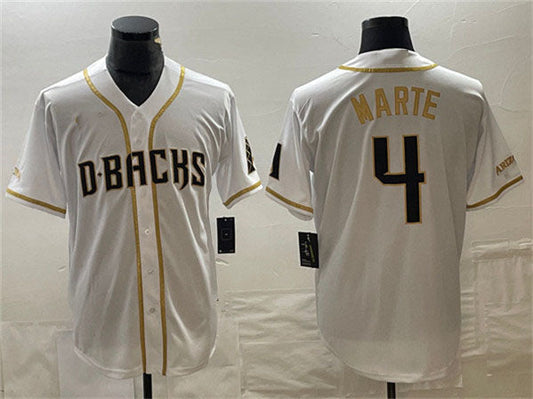 Arizona Diamondbacks #4 Ketel Marte White Gold Cool Base Stitched Baseball Jersey - Main View