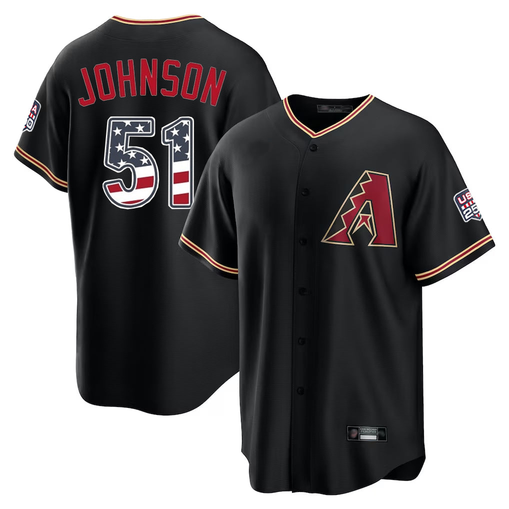 Arizona Diamondbacks #51 Randy Johnson Player Black USA 250 Fourth of July Game Home Stitched Baseball Jersey - Main View
