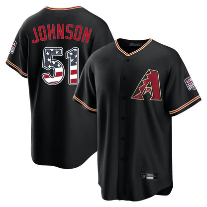 Arizona Diamondbacks #51 Randy Johnson Player Black USA 250 Fourth of July Game Home Stitched Baseball Jersey - Main View