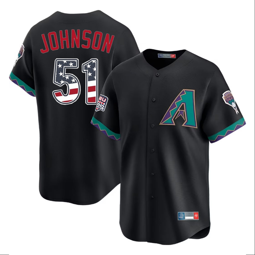 Arizona Diamondbacks #51 Randy Johnson Player Black USA 250 Fourth of July Home Game Stitched Baseball Jersey - Main View