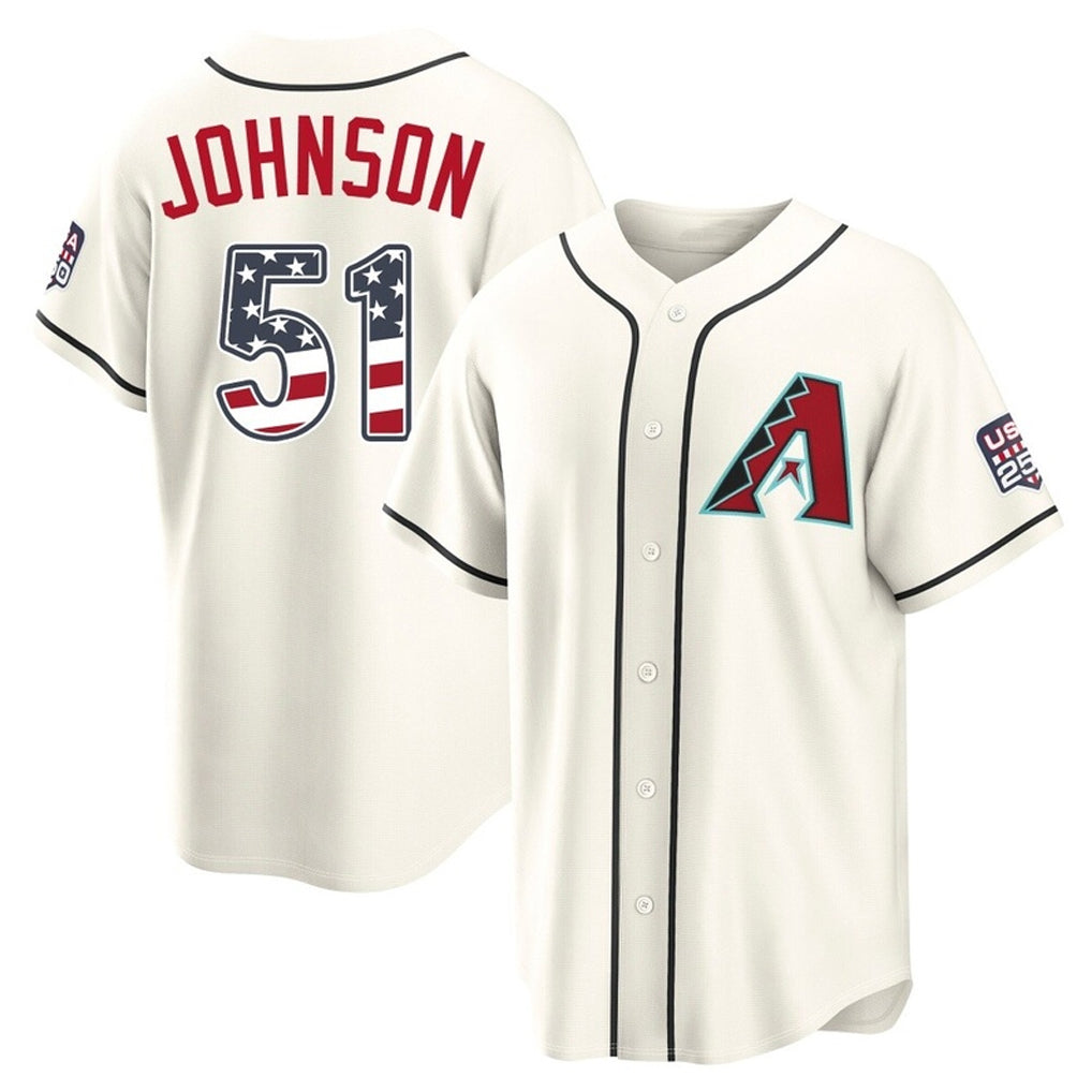 Arizona Diamondbacks #51 Randy Johnson Player Cream USA 250 Fourth of July Home Game Stitched Baseball Jersey - Main View
