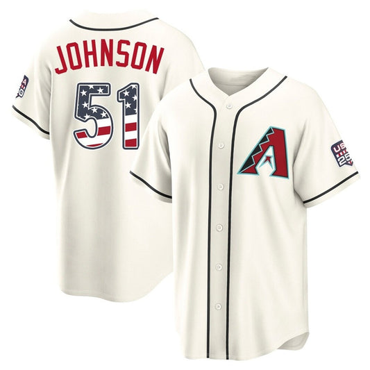 Arizona Diamondbacks #51 Randy Johnson Player Cream USA 250 Fourth of July Home Game Stitched Baseball Jersey - Main View