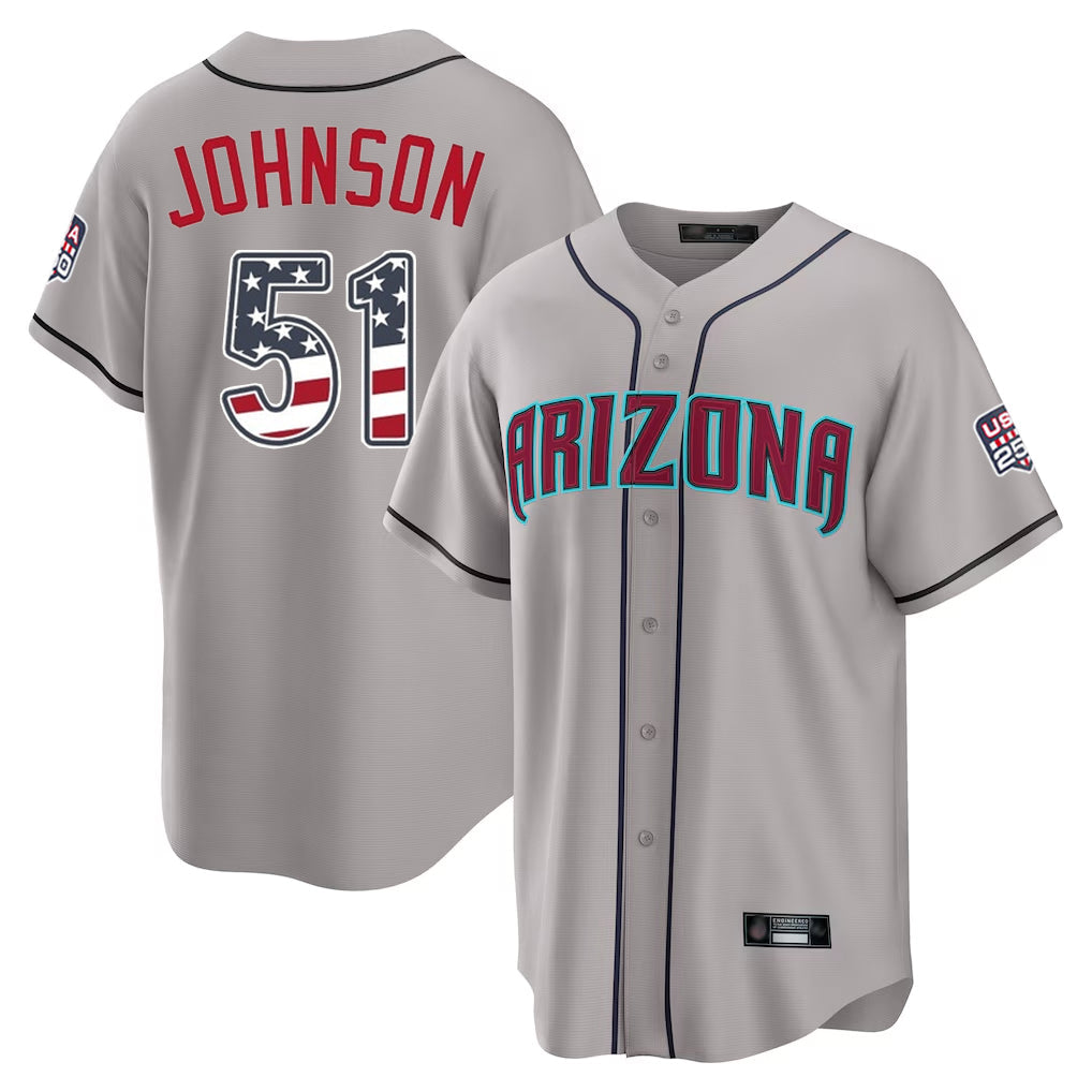 Arizona Diamondbacks #51 Randy Johnson Player Gray USA 250 Fourth of July Home Game Stitched Baseball Jersey - Main View