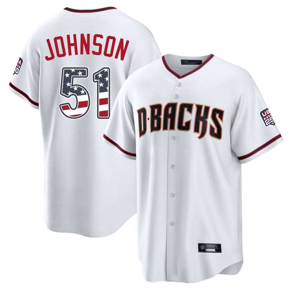 Arizona Diamondbacks #51 Randy Johnson Player White USA 250 Fourth of July Home Game Stitched Baseball Jersey - Main View