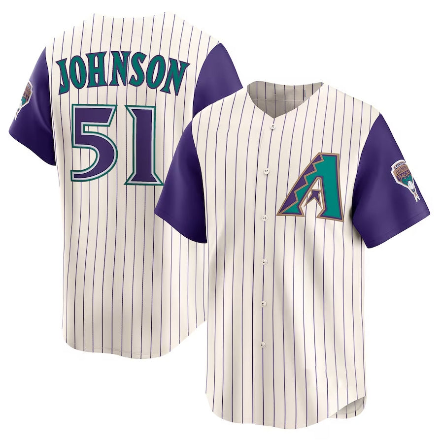 Arizona Diamondbacks #51 Randy Johnson Throwback Cooperstown Collection Limited Jersey - Cream Stitched Baseball Jersey - Main View