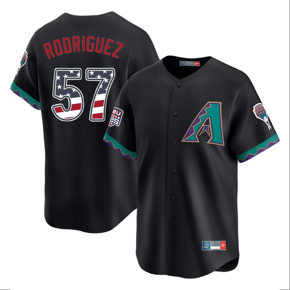 Arizona Diamondbacks #57 Eduardo Rodriguez Player Black USA 250 Fourth of July Home Game Stitched Baseball Jersey - Main View