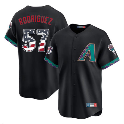 Arizona Diamondbacks #57 Eduardo Rodriguez Player Black USA 250 Fourth of July Home Game Stitched Baseball Jersey - Main View