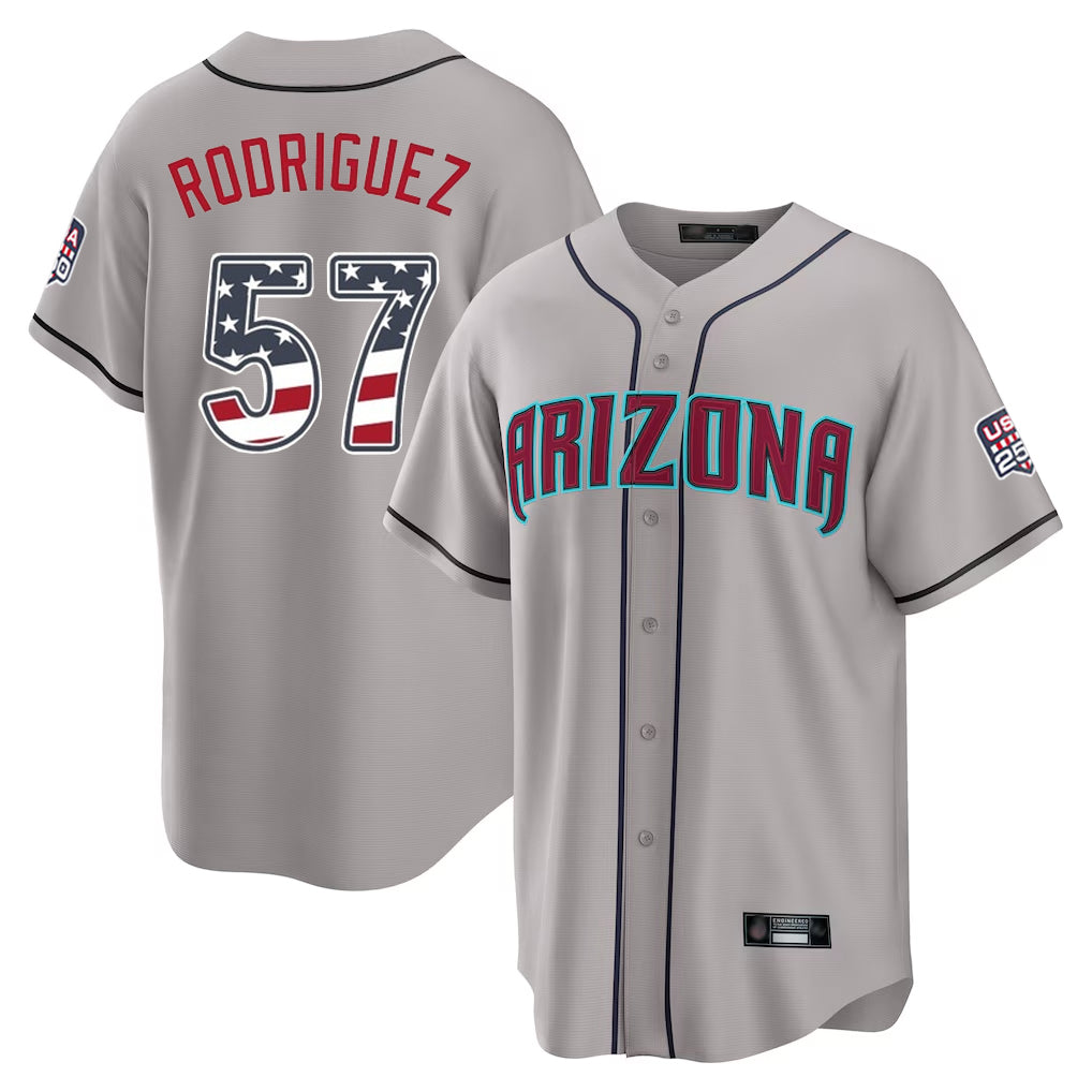 Arizona Diamondbacks #57 Eduardo Rodriguez Player Gray USA 250 Fourth of July Home Game Stitched Baseball Jersey - Main View