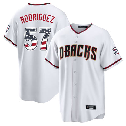 Arizona Diamondbacks #57 Eduardo Rodriguez Player White USA 250 Fourth of July Home Game Stitched Baseball Jersey - Main View