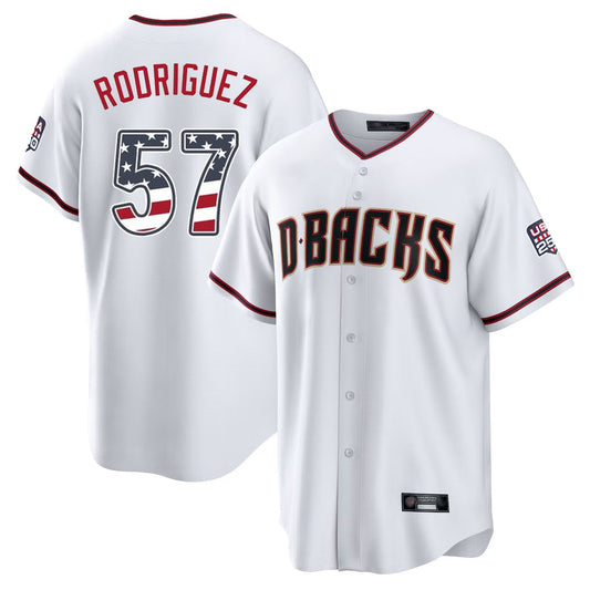 Arizona Diamondbacks #57 Eduardo Rodriguez Player White USA 250 Fourth of July Home Game Stitched Baseball Jersey - Main View