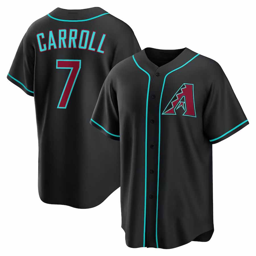 Arizona Diamondbacks #7 Corbin Carroll Black Alternate Replica Stitched Baseball Jersey - Main View