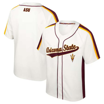 A.State Sun Devils Colosseum Ruth Button-Up Baseball Jersey - Cream Stitched American College Jerseys - Main View