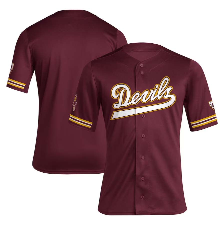 A.State Sun Devils Reverse Retro Replica Baseball Jersey - Maroon Stitched American College Jerseys - Main View