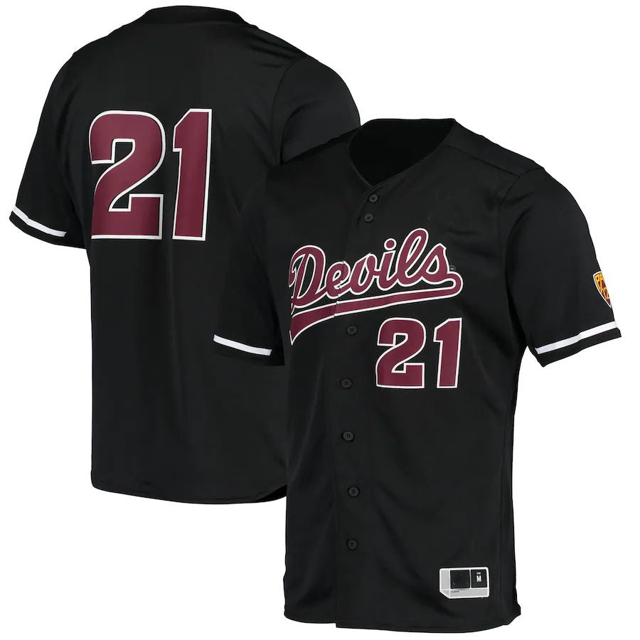 #21 A.State Sun Devils Replica Baseball Jersey Black Stitched American College Jerseys - Main View
