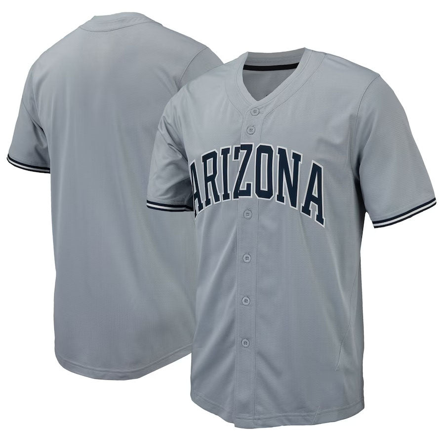 A.Wildcats Replica Full-Button Baseball Jersey - Gray Stitched American College Jerseys - Main View