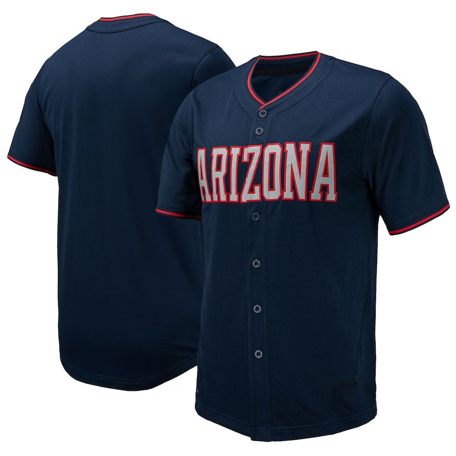 A.Wildcats Replica Full-Button Baseball Jersey - Navy Stitched American College Jerseys - Main View