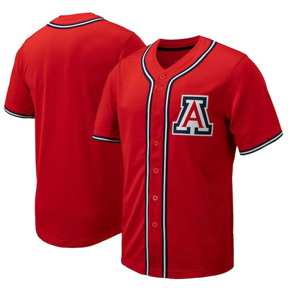 A.Wildcats Replica Full-Button Baseball Jersey - Red Stitched American College Jerseys - Main View