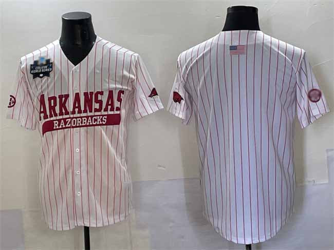 A.Razorbacks Blank White Pinstripe 2025 World Series Stitched American College Jerseys - Main View