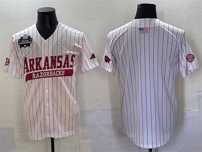 A.Razorbacks Blank White Pinstripe 2025 World Series Stitched American College Jerseys - Main View