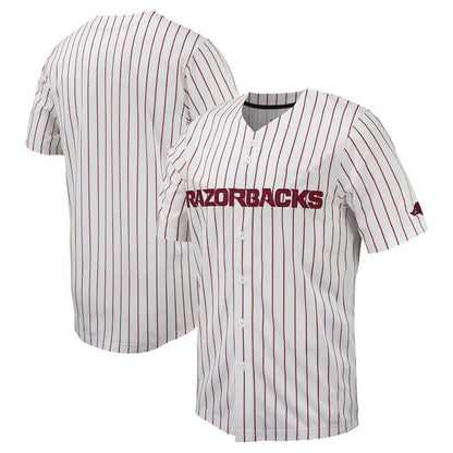 A.Razorbacks Pinstripe Replica Full-Button Baseball Jersey - White Stitched American College Jerseys - Main View