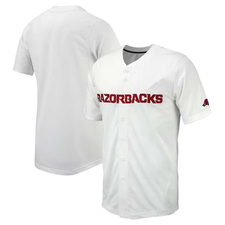 A.Razorbacks Replica Full-Button Baseball Jersey - White Stitched American College Jerseys - Main View