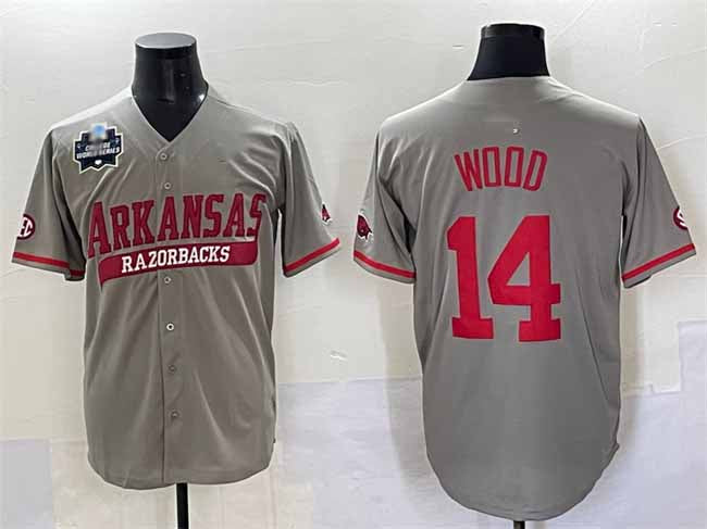 A.Razorbacks #14 Gage Wood Grey 2025 World Series Stitched American College Jerseys - Main View