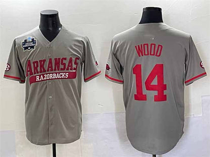 A.Razorbacks #14 Gage Wood Grey 2025 World Series Stitched American College Jerseys - Main View