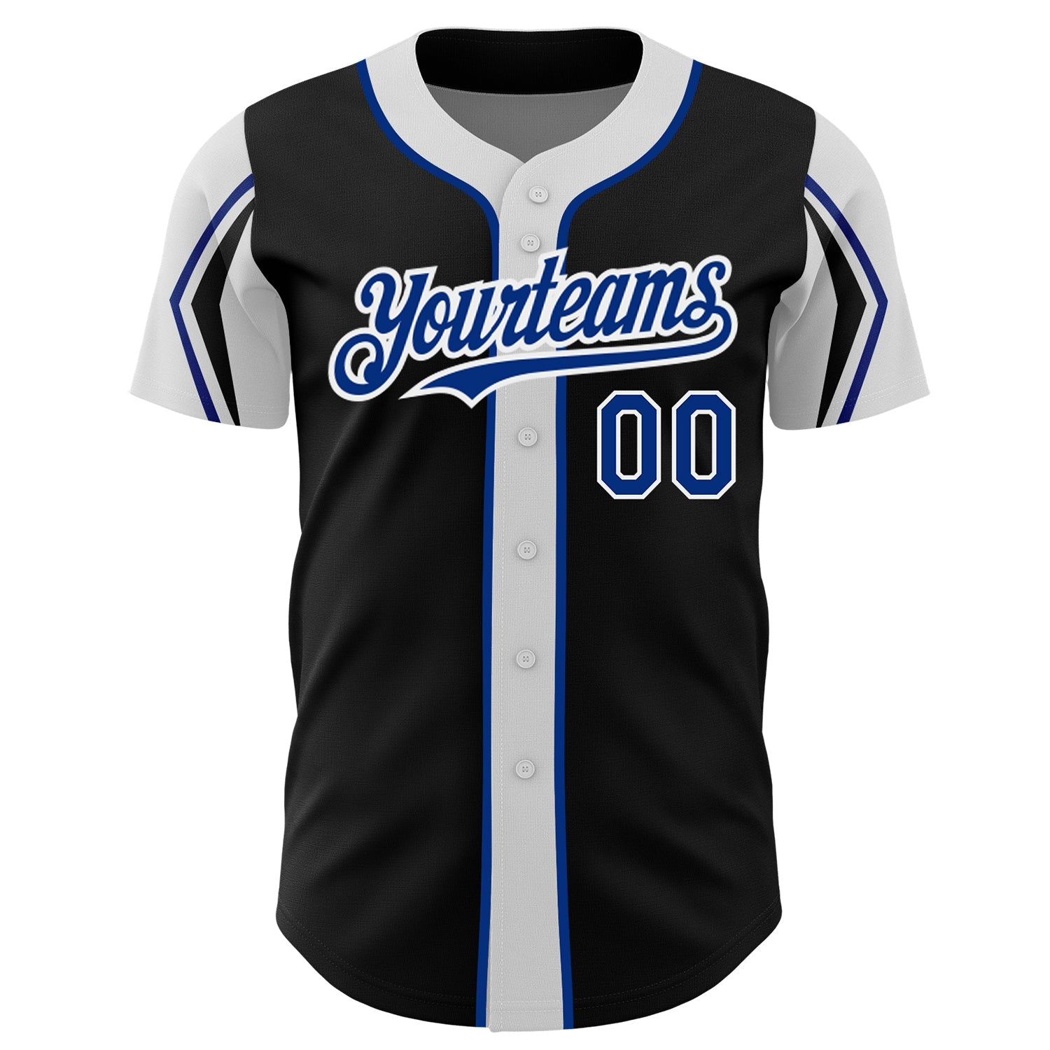 Custom Black Royal-White 3 Colors Arm Shapes Authentic Baseball Jersey view 3