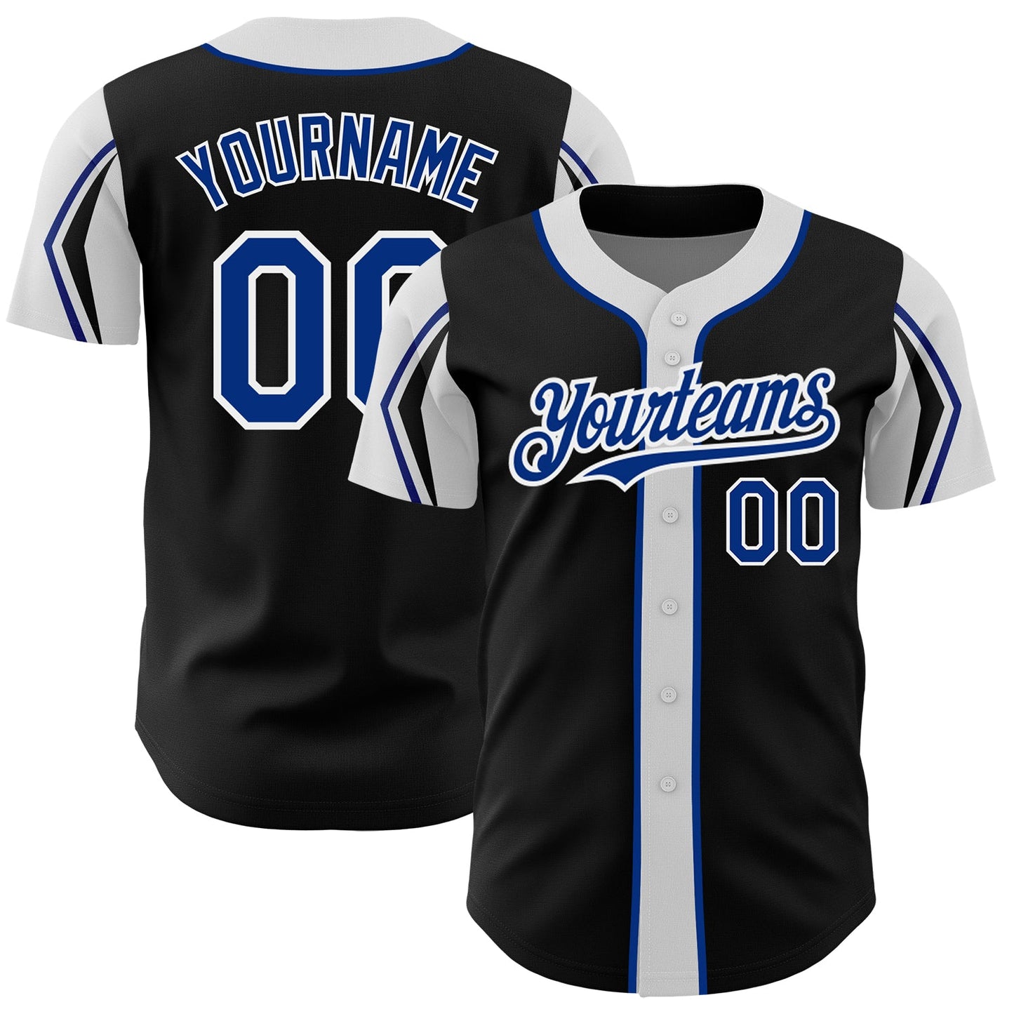 Custom Black Royal-White 3 Colors Arm Shapes Authentic Baseball Jersey - Main View