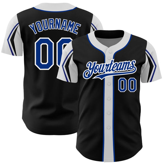 Custom Black Royal-White 3 Colors Arm Shapes Authentic Baseball Jersey - Main View