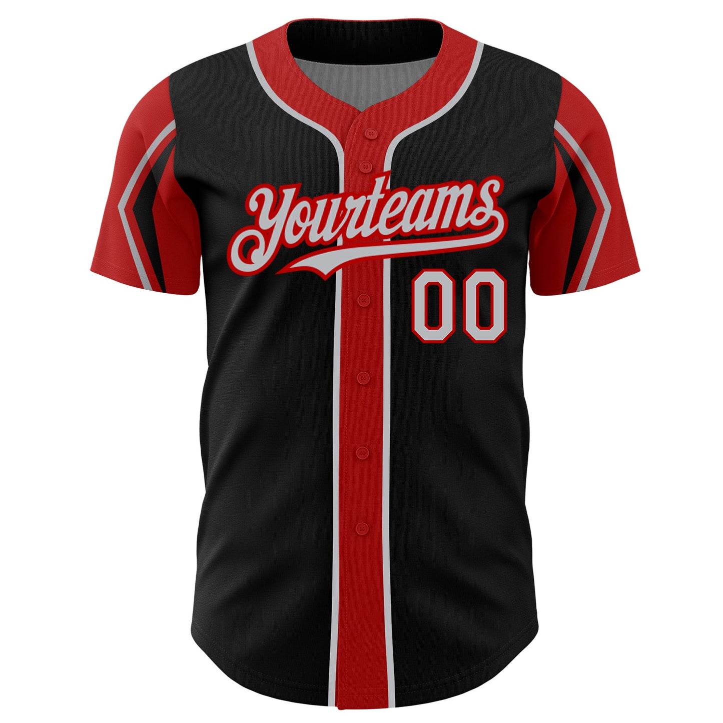 Custom Black Gray-Red 3 Colors Arm Shapes Authentic Baseball Jersey view 3