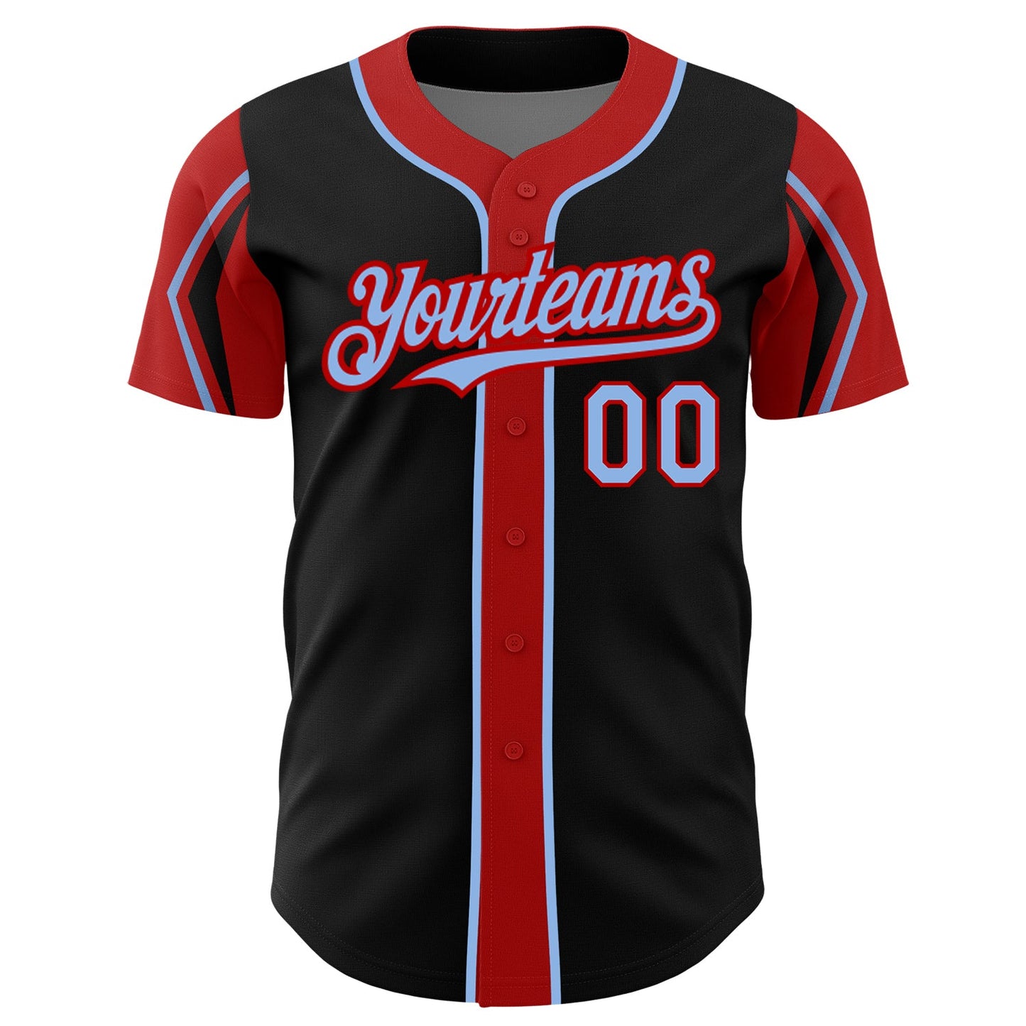 Custom Black Light Blue-Red 3 Colors Arm Shapes Authentic Baseball Jersey view 3