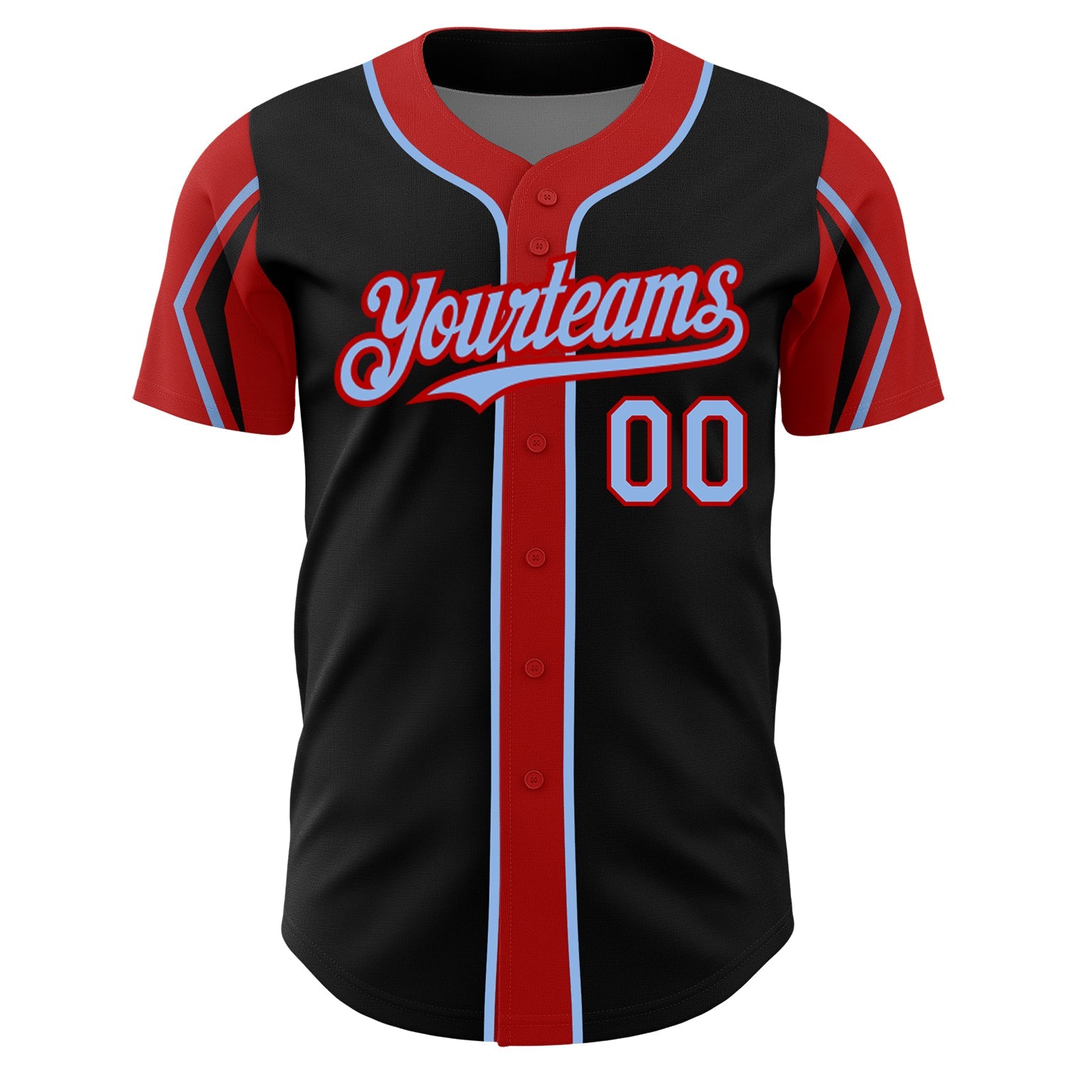 Custom Black Light Blue-Red 3 Colors Arm Shapes Authentic Baseball Jersey view 3