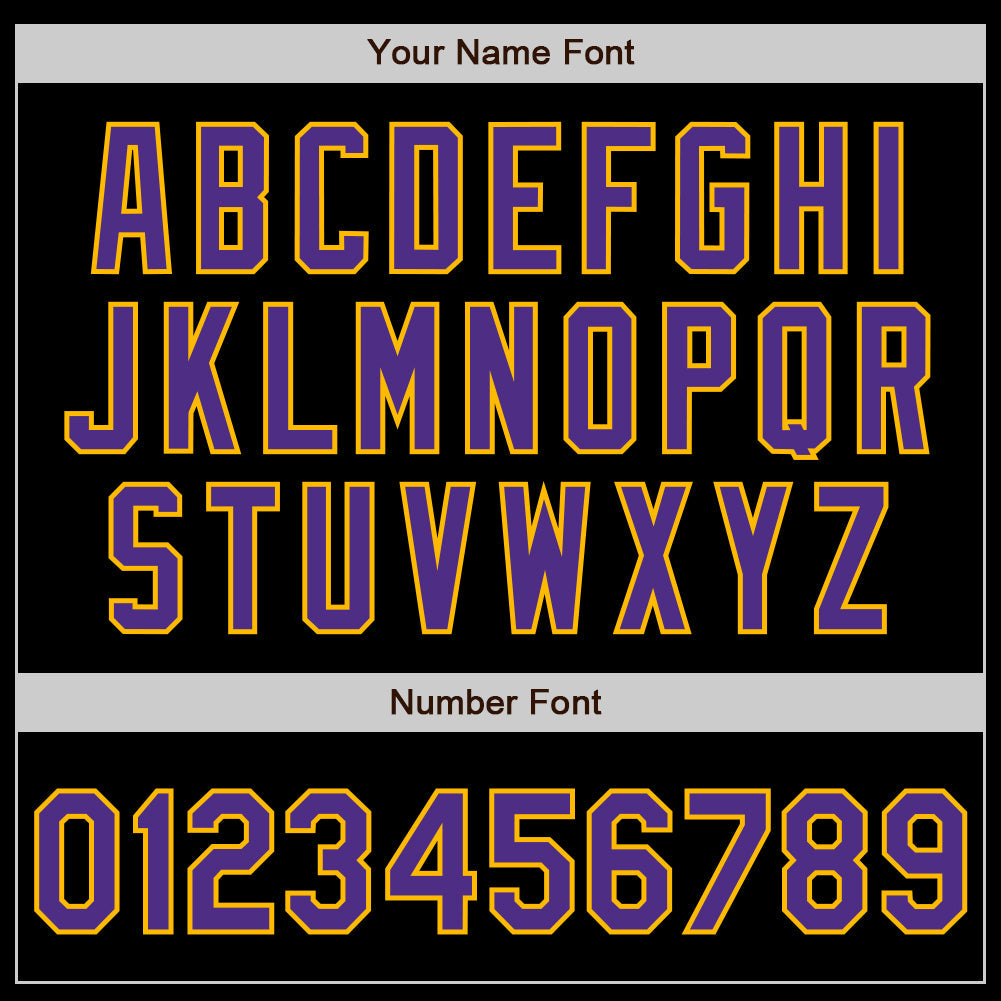 Custom Black Purple-Gold 3 Colors Arm Shapes Authentic Baseball Jersey view 6