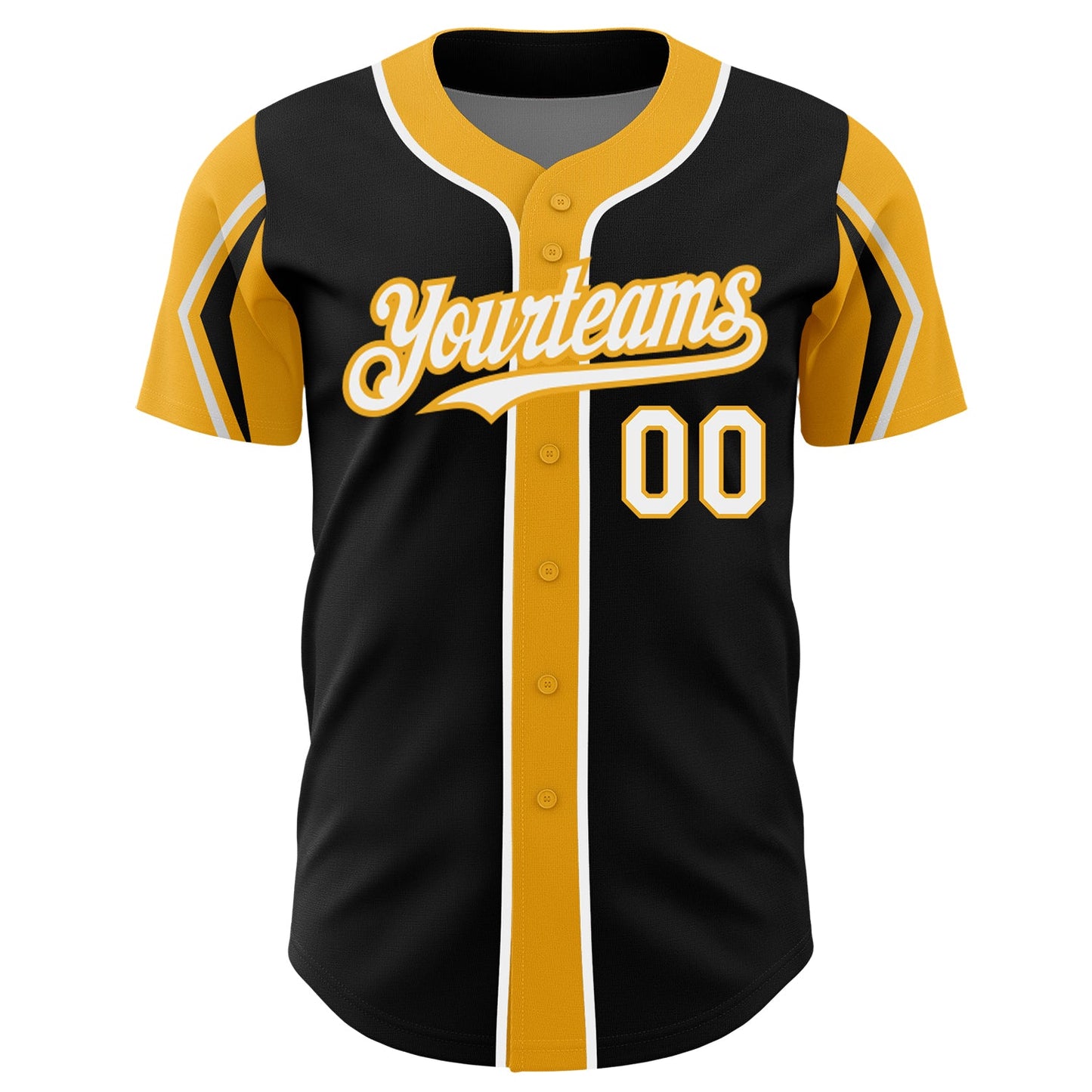 Custom Black White-Gold 3 Colors Arm Shapes Authentic Baseball Jersey view 3
