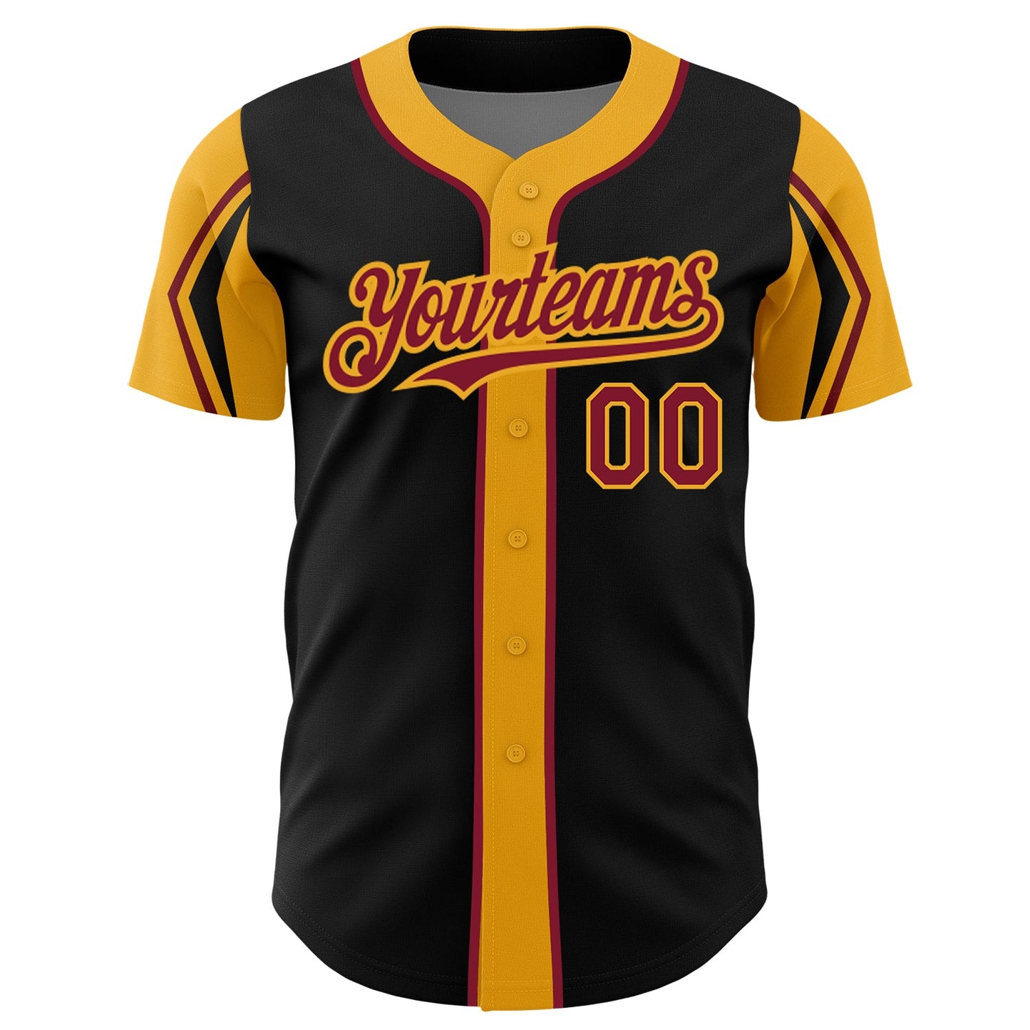 Custom Black Crimson-Gold 3 Colors Arm Shapes Authentic Baseball Jersey view 3