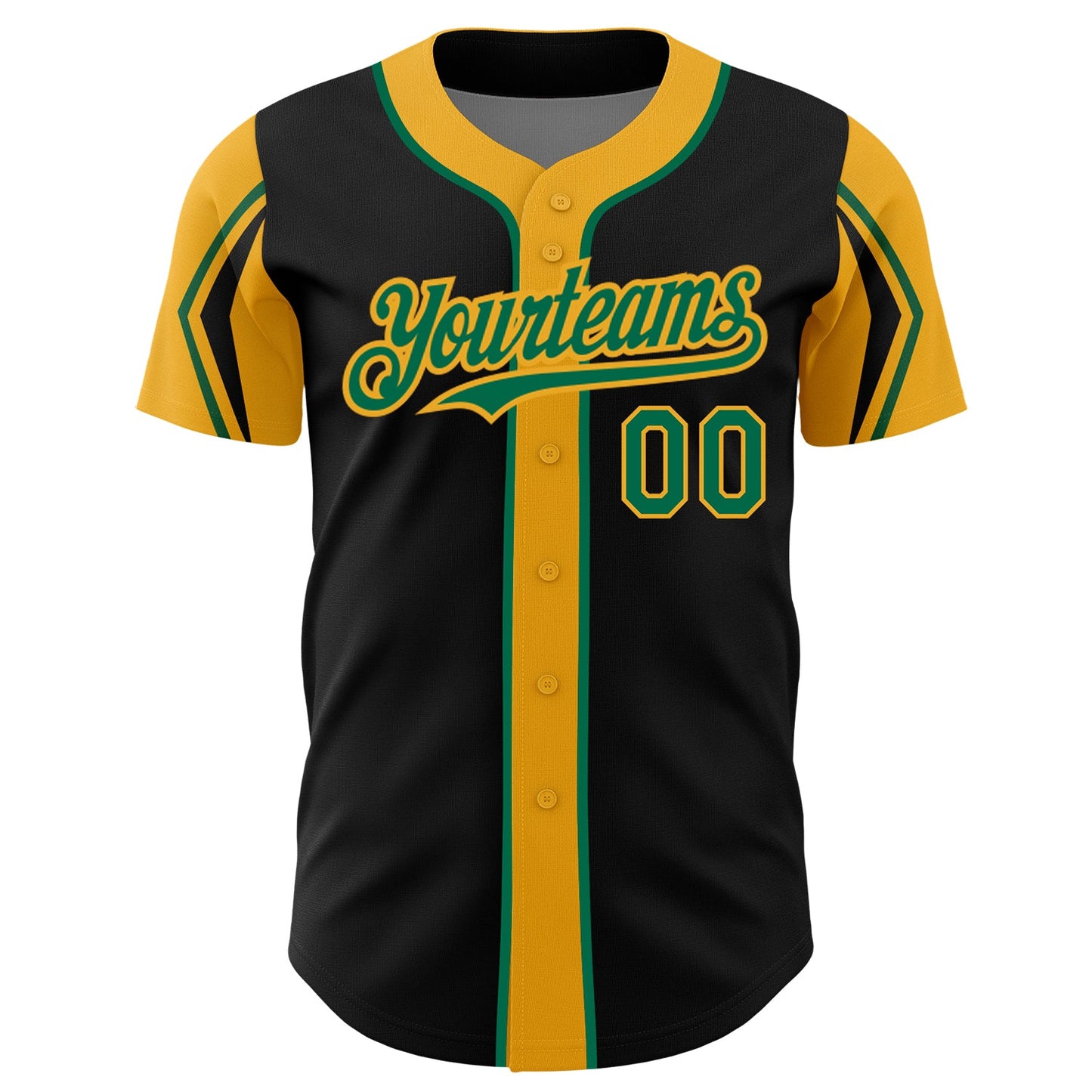 Custom Black Kelly Green-Gold 3 Colors Arm Shapes Authentic Baseball Jersey view 3
