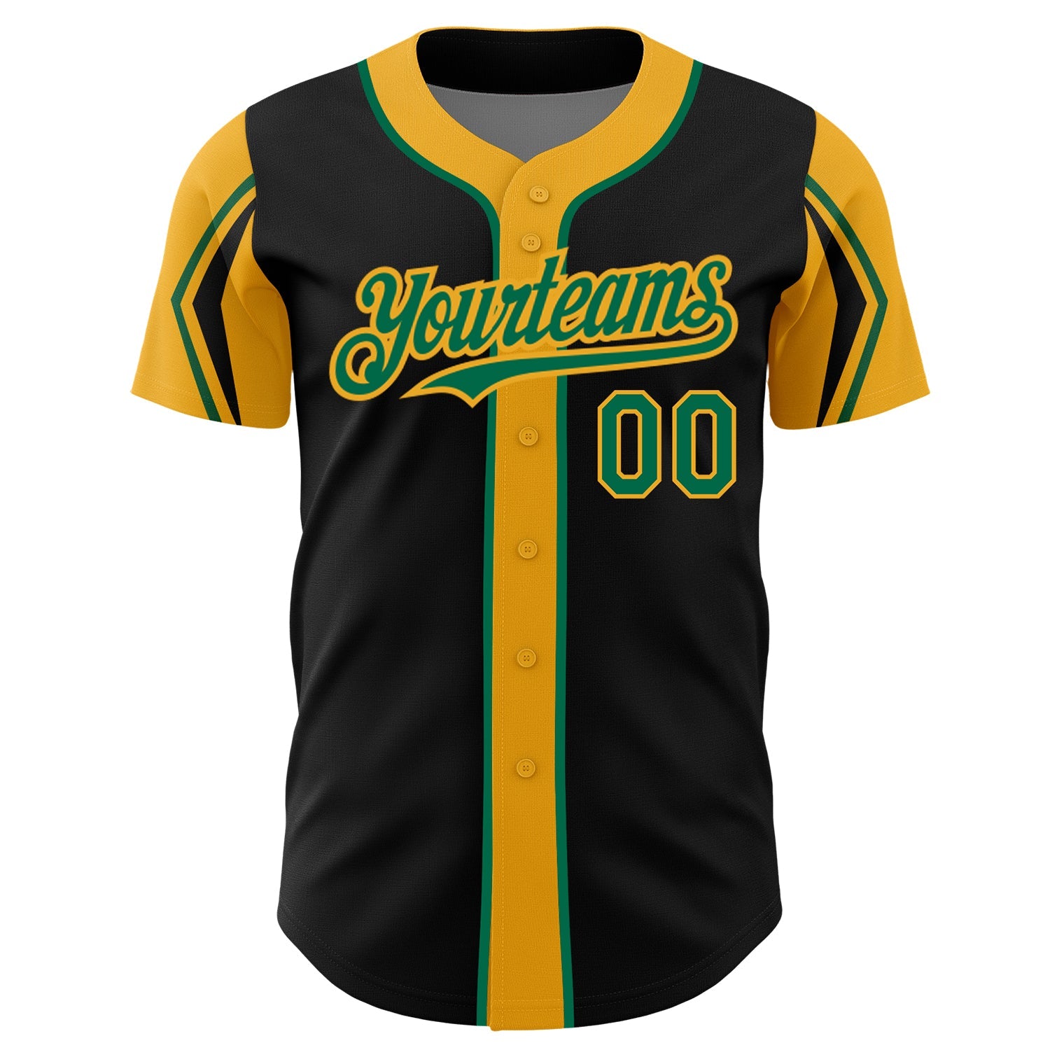Custom Black Kelly Green-Gold 3 Colors Arm Shapes Authentic Baseball Jersey view 3