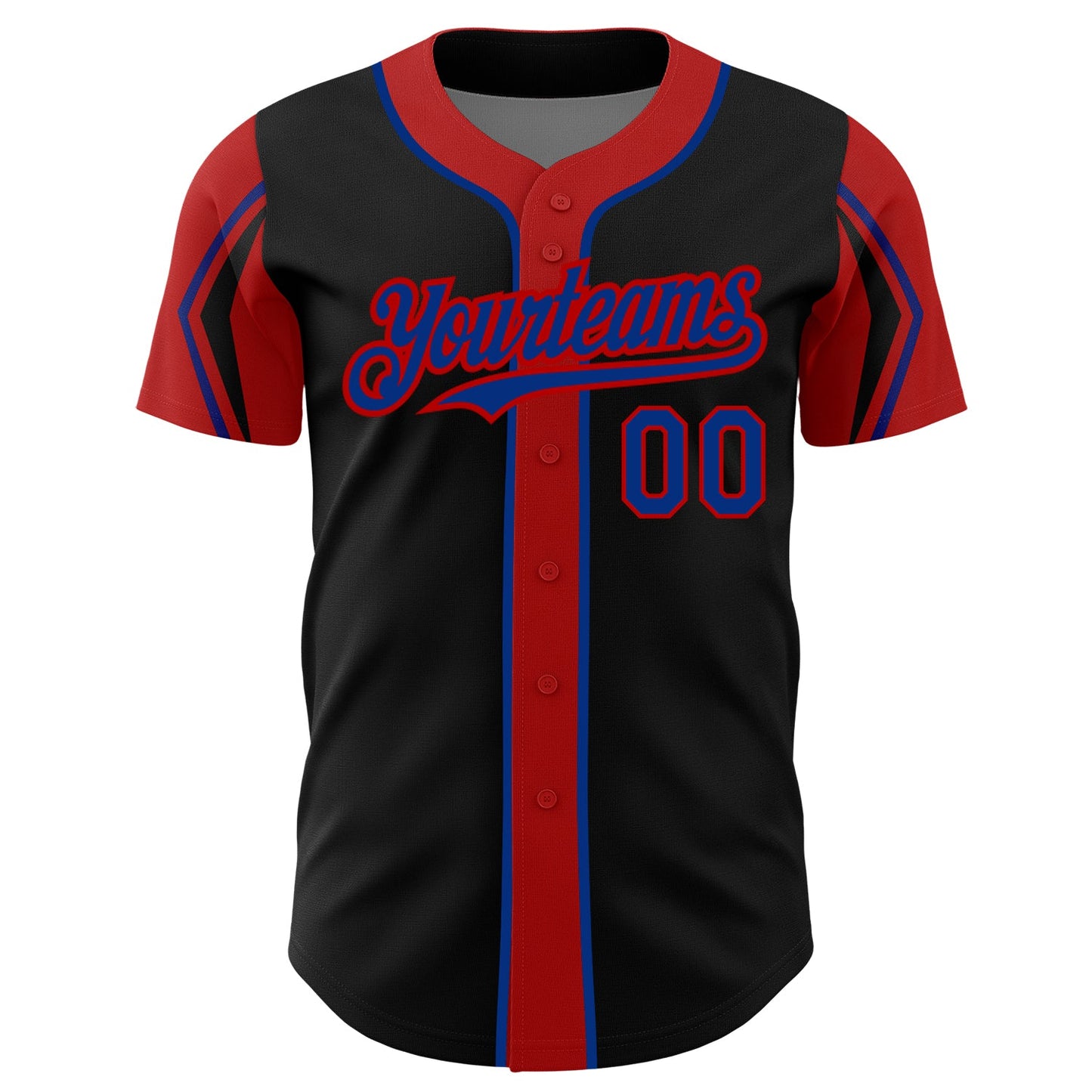 Custom Black Royal-Red 3 Colors Arm Shapes Authentic Baseball Jersey view 3