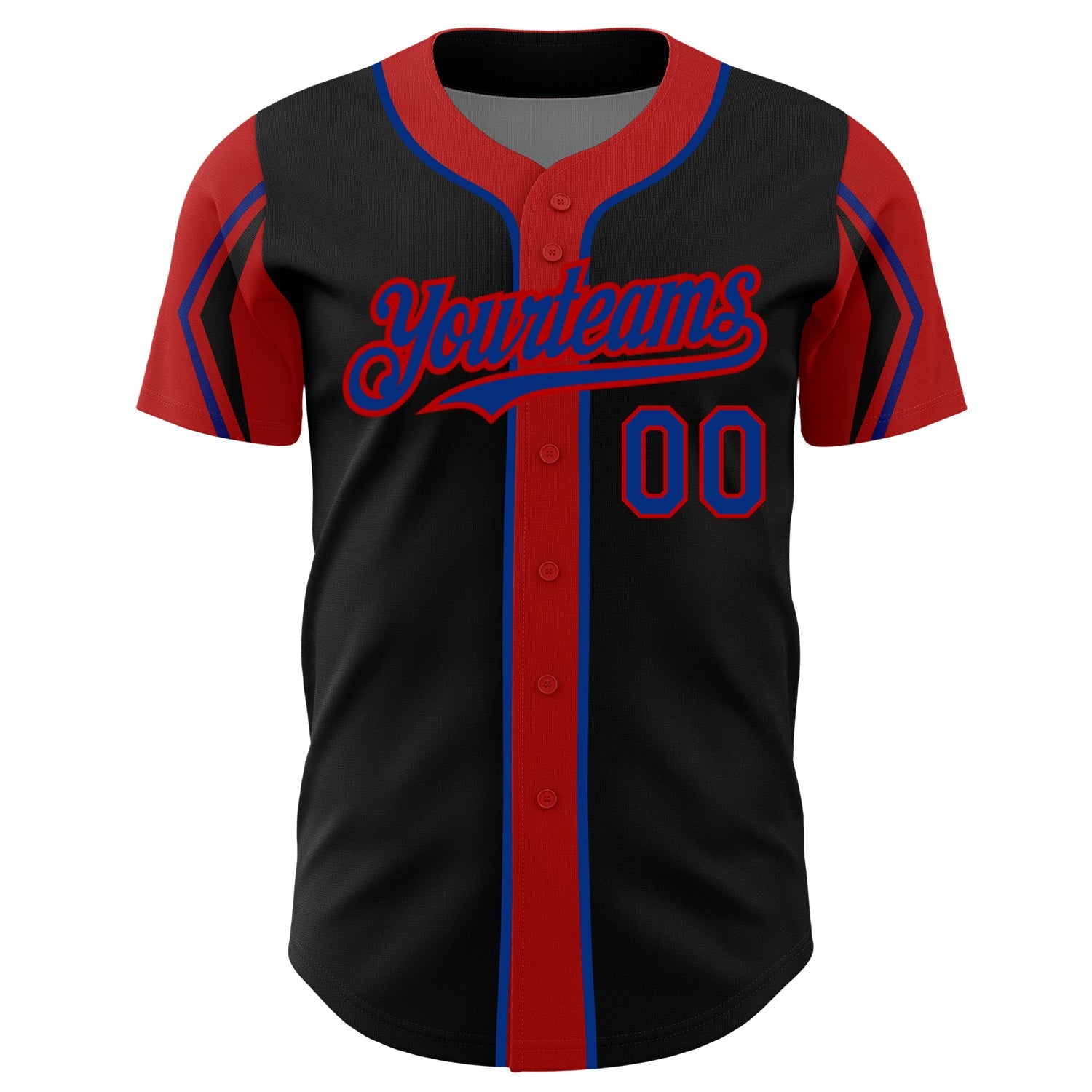 Custom Black Royal-Red 3 Colors Arm Shapes Authentic Baseball Jersey view 3