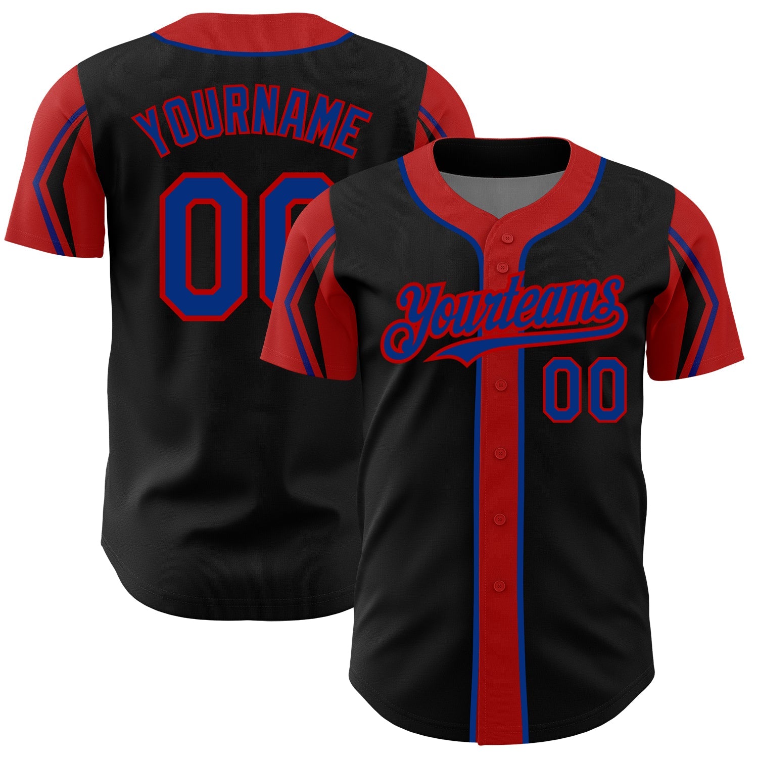 Custom Black Royal-Red 3 Colors Arm Shapes Authentic Baseball Jersey - Main View