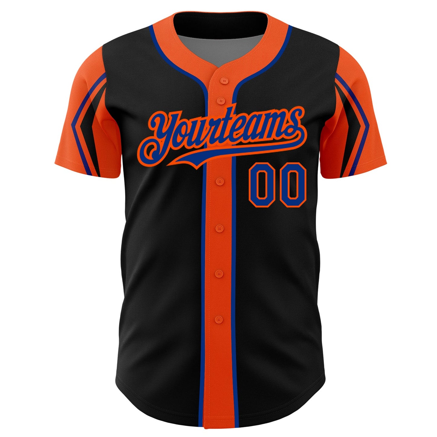 Custom Black Royal-Orange 3 Colors Arm Shapes Authentic Baseball Jersey view 3