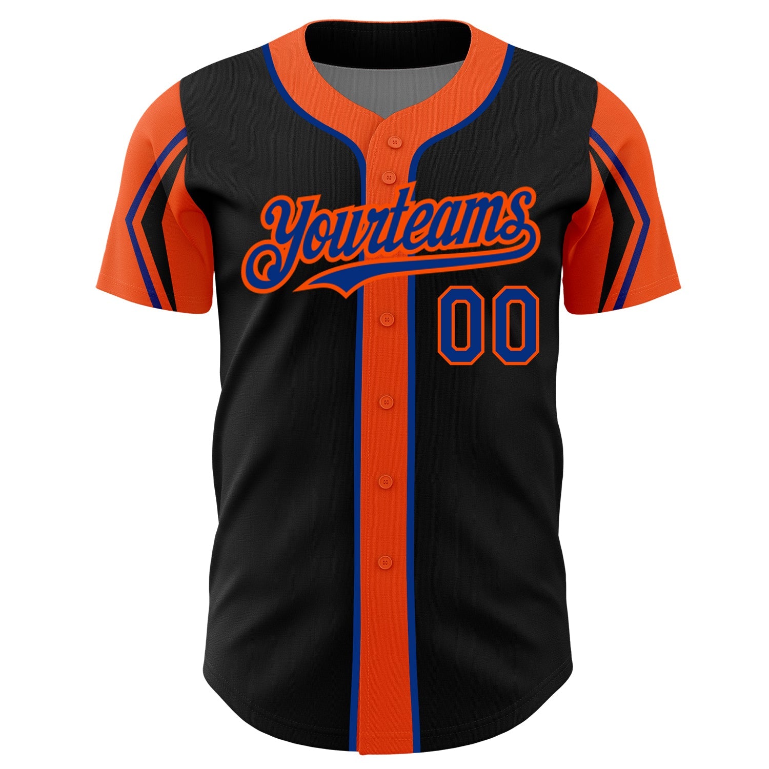 Custom Black Royal-Orange 3 Colors Arm Shapes Authentic Baseball Jersey view 3