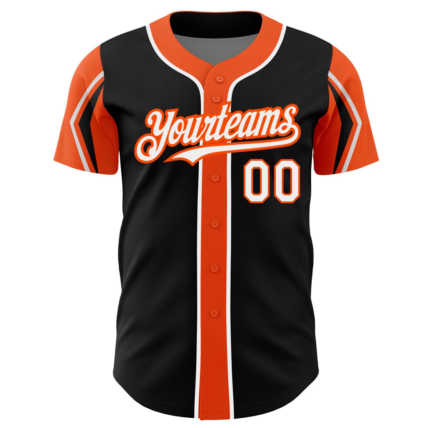 Custom Black White-Orange 3 Colors Arm Shapes Authentic Baseball Jersey view 3