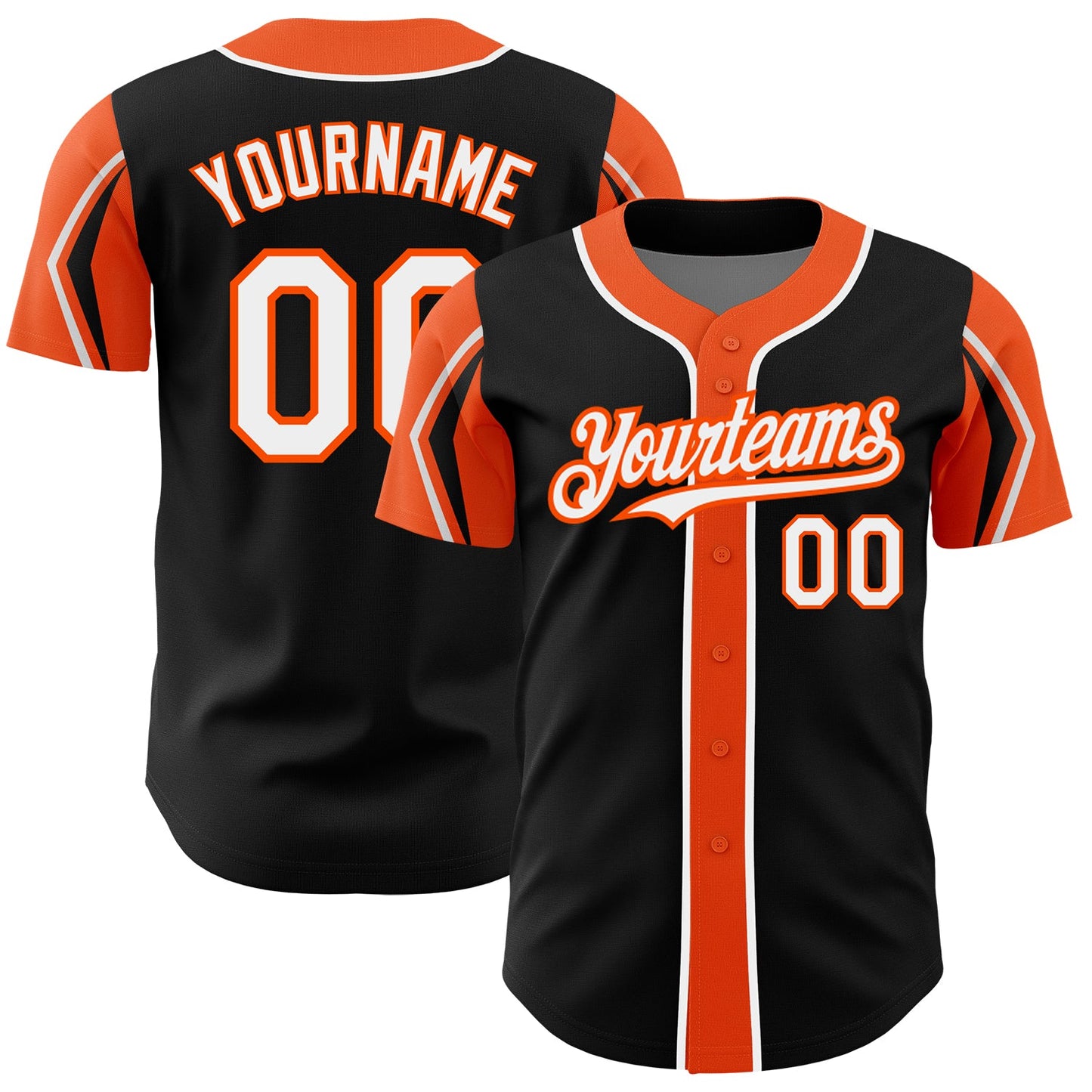 Custom Black White-Orange 3 Colors Arm Shapes Authentic Baseball Jersey - Main View