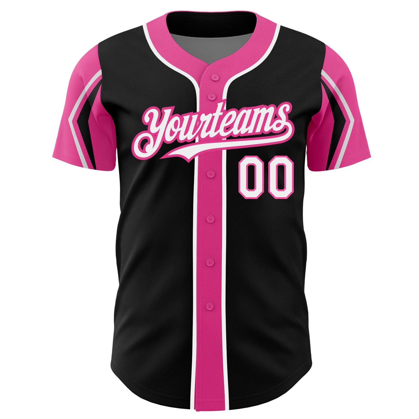 Custom Black White-Pink 3 Colors Arm Shapes Authentic Baseball Jersey view 3