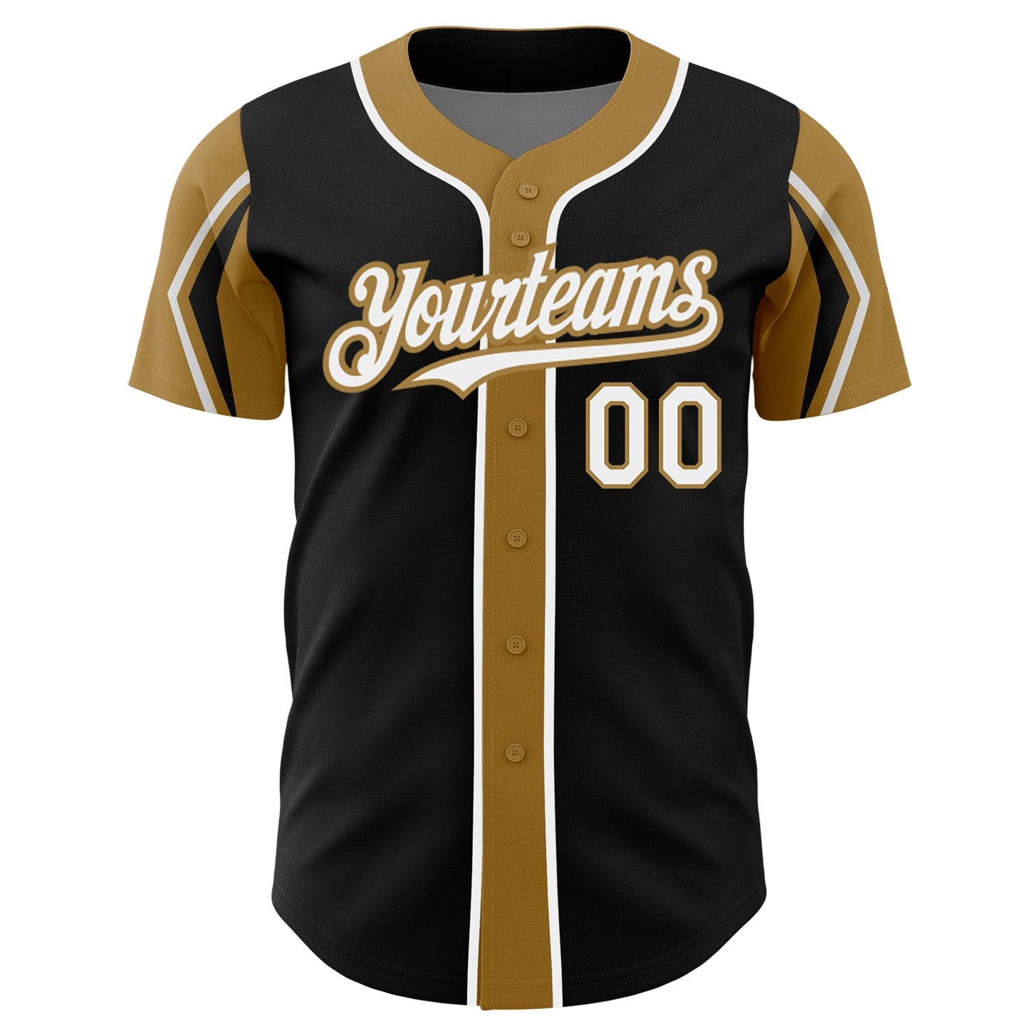 Custom Black White-Old Gold 3 Colors Arm Shapes Authentic Baseball Jersey view 3