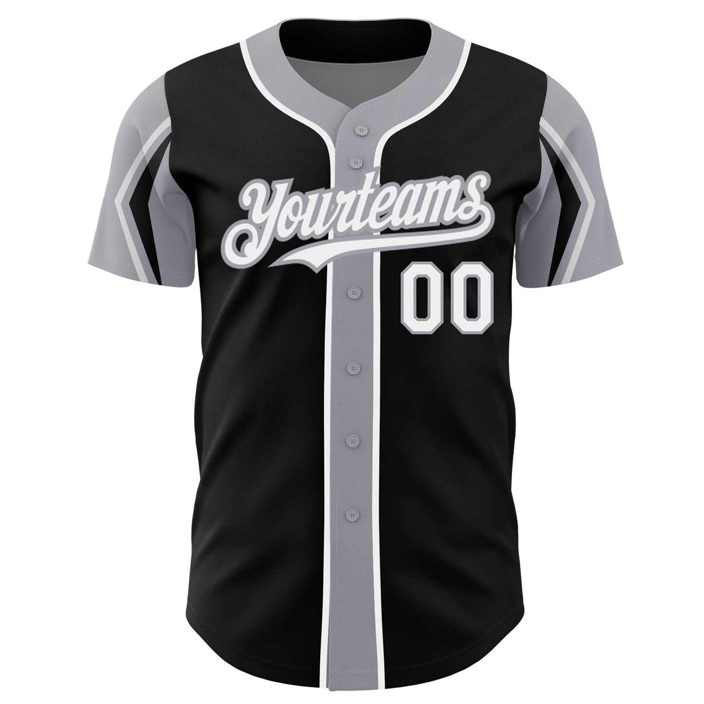 Custom Black White-Gray 3 Colors Arm Shapes Authentic Baseball Jersey view 3